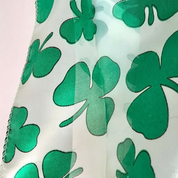 Green Satin Irish Celtic Shamrock Scarf White St. Patricks Day Chiffon 57" X 8" - Picture 9 of 9